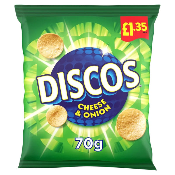 Discos Cheese and Onion Crisps 70g, front of pack