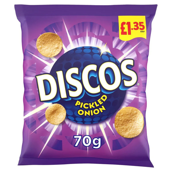 Discos Pickled Onion Crisps 70g, front of pack