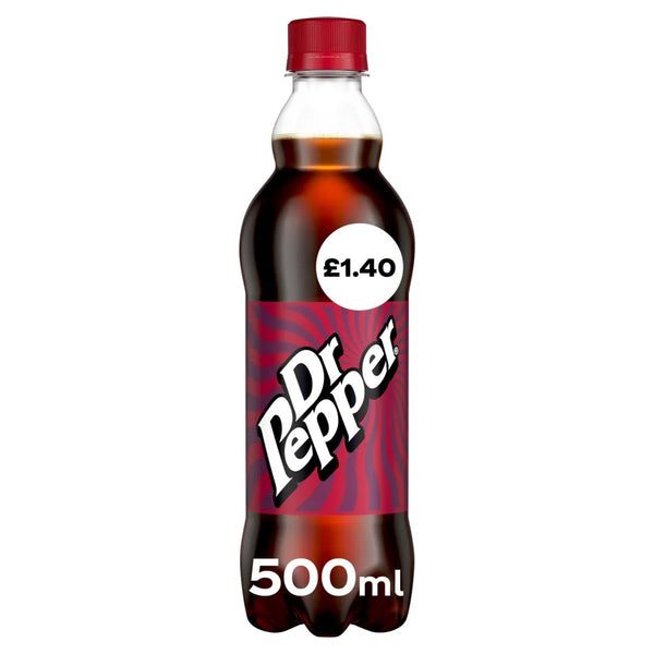 Dr Pepper Fizzy Drink 500ml, front of pack