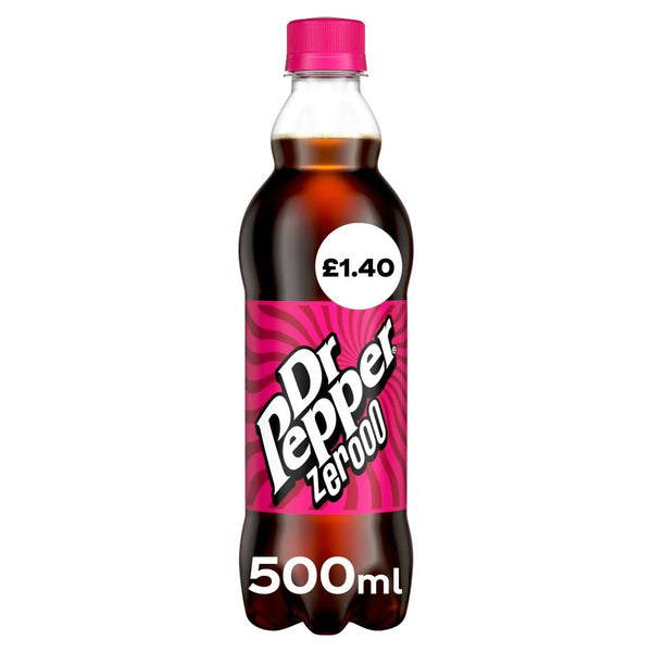 Dr Pepper Zero Sugar Fizzy Drink 500ml, front of pack