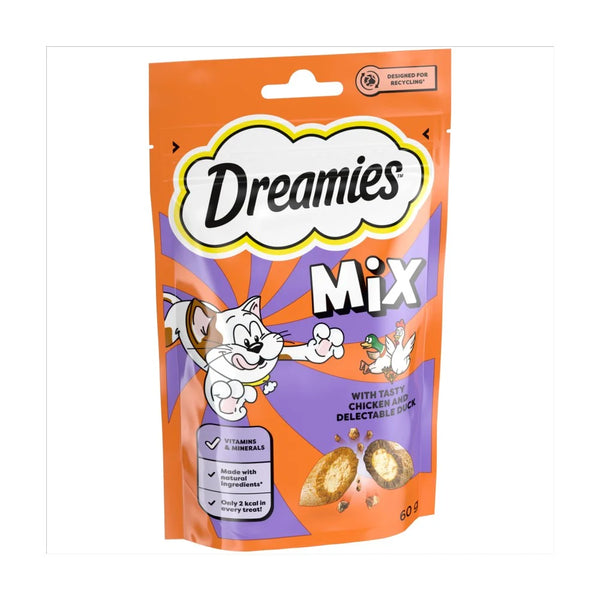 Dreamies Chicken and Duck Flavour cat treat biscuits 60g, front of pack
