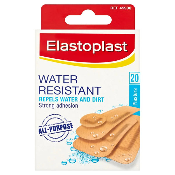 Elastoplast Water Resistant Plasters 20 pack, front of pack