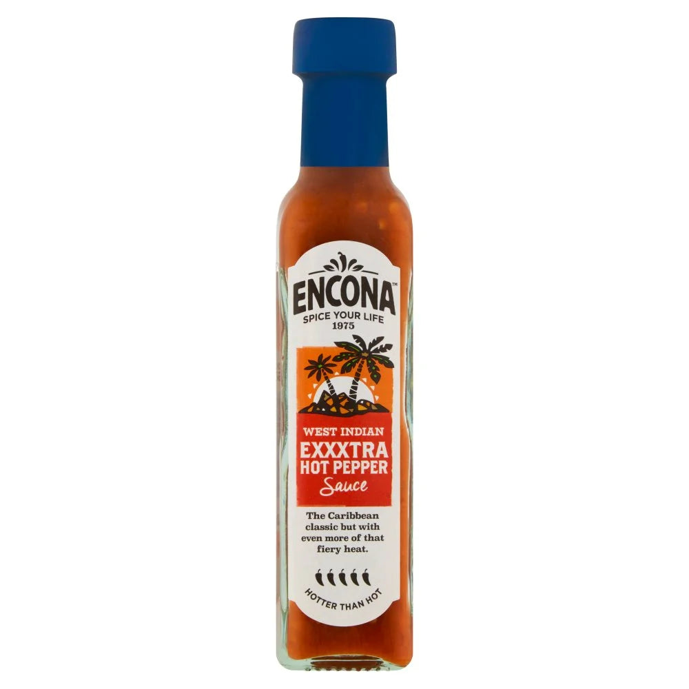 Encona West Indian Exxxtra Hot Pepper Sauce 142ml, front of pack