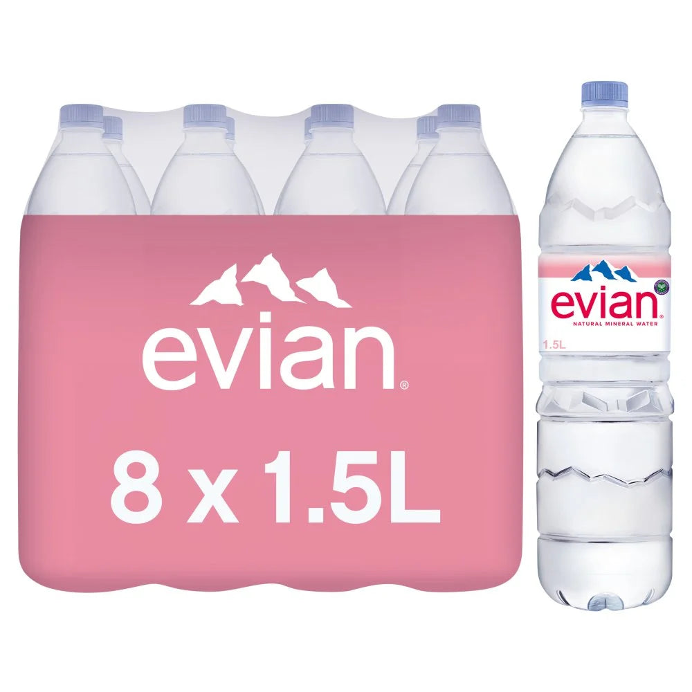 Evian still natural mineral water 8 x 1.5L, the full pack