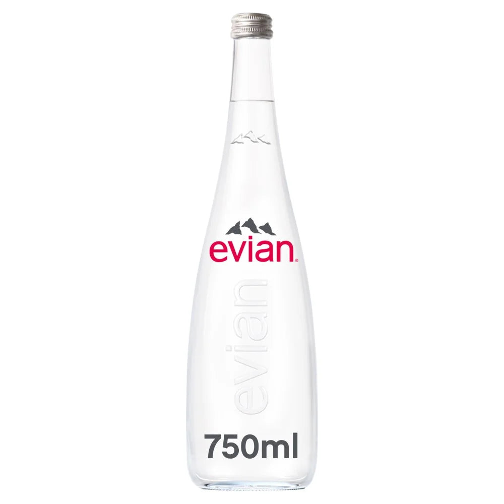 Evian Still Natural Mineral Water Glass Bottle 75cl, front of pack