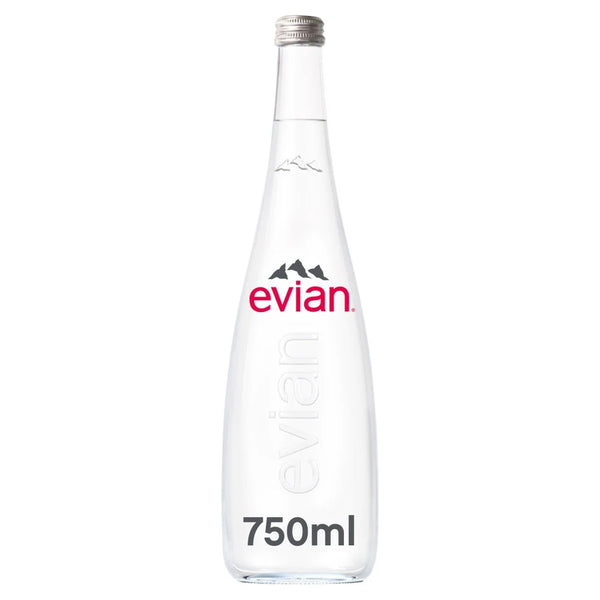 Evian Still Natural Mineral Water Glass Bottle 75cl, front of pack