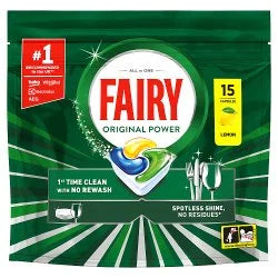 Fairy All in One Lemon Dishwasher Tablets 15s, front of pack