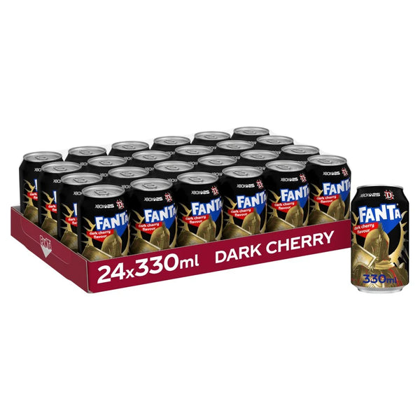 Fanta Dark Cherry 330ml Cans, front of pack