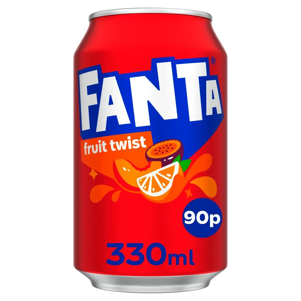 Fanta Fruit Twist Soft Drink 330ml Can, front of pack