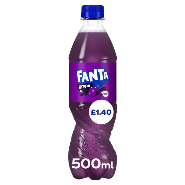 Fanta Grape fizzy drink 500ml bottle, front of pack