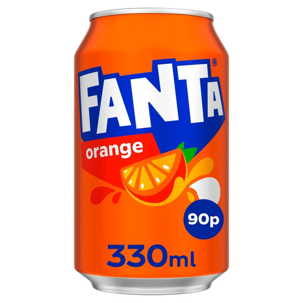 Fanta Orange Soft Drink 330ml Can, front of pack