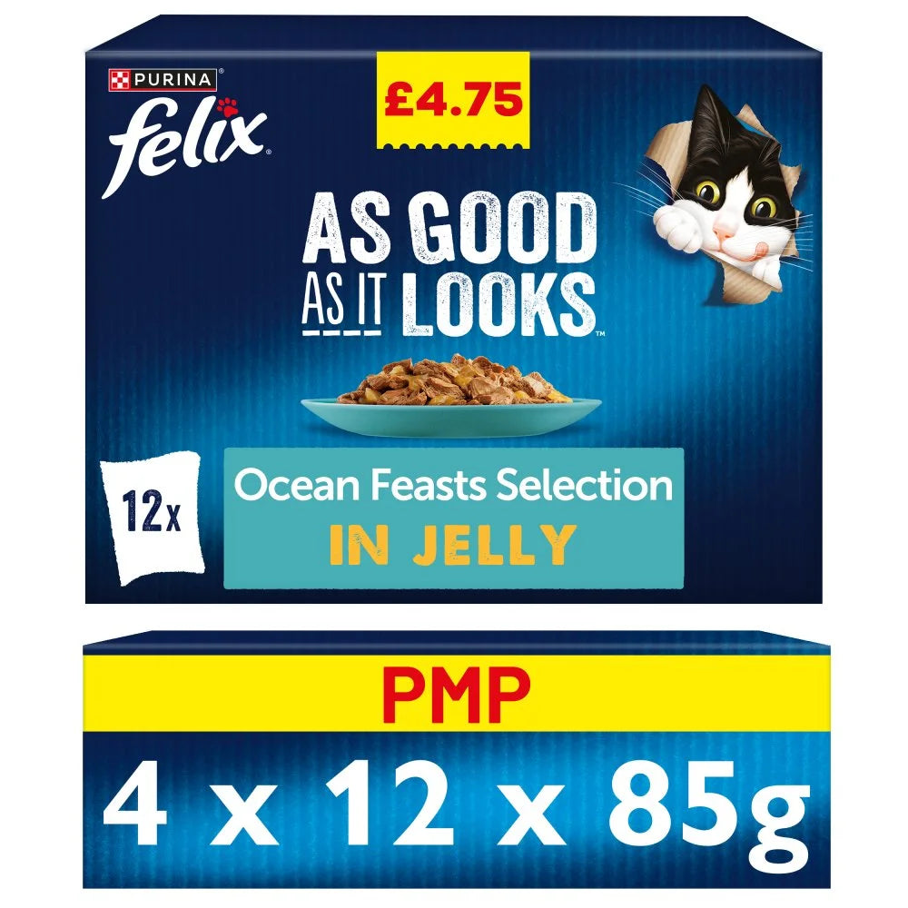 Felix As Good As It Looks Ocean Feasts Wet Cat Food 12 x 85g, front of pack