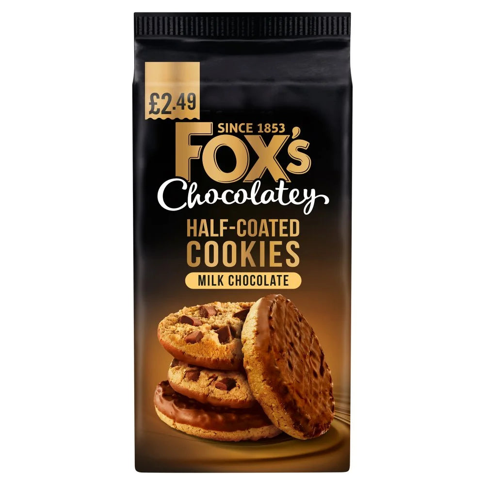 Fox's Chocolatey Half-Coated Cookies Milk Chocolate 175g, front of pack