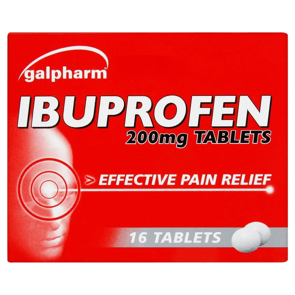 Galpharm Ibuprofen 200mg coated tablets, 16 tablets, front of pack