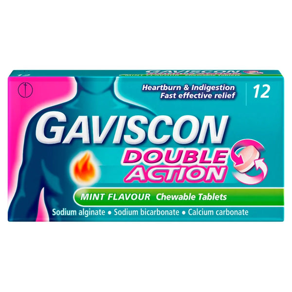Gaviscon Double Action Mint Flavour Chewable Tablets 12s, front of pack