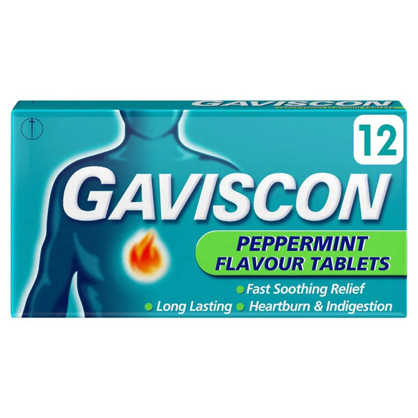 Gaviscon Peppermint Flavour Chewable Tablets 12 tablets, front of pack