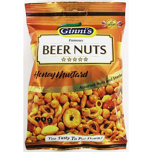 Ginni's Beer Nuts Honey and Mustard 90g, front of pack