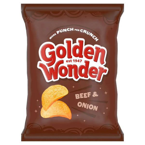 Golden Wonder Beef and Onion Crisps 32.5g, front of pack