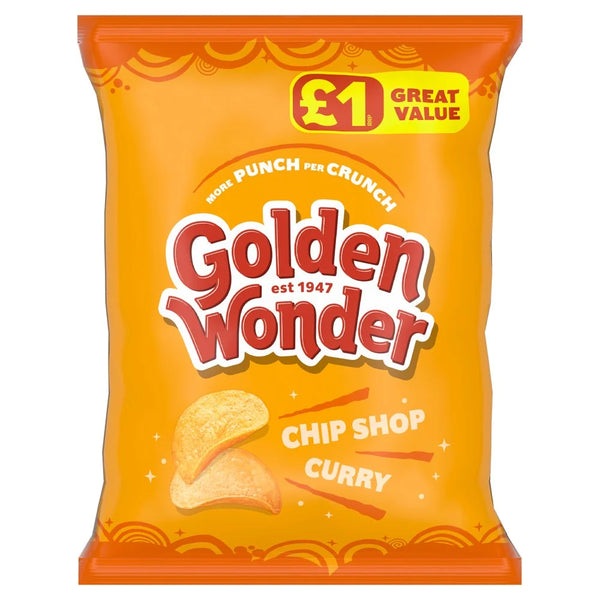 Golden Wonder Chip Shop Curry Crisps 57g, front of pack