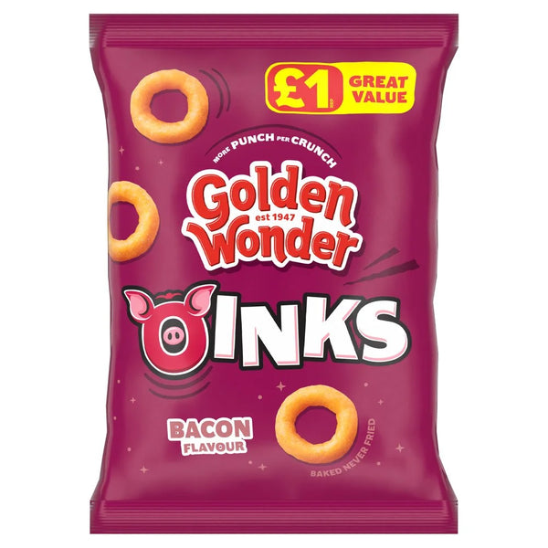 Golden Wonder Oinks Bacon Flavour snack 46g, front of pack
