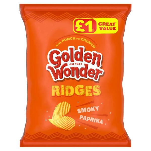 Golden Wonder Ridges Smoky Paprika crisps 57g, front of pack