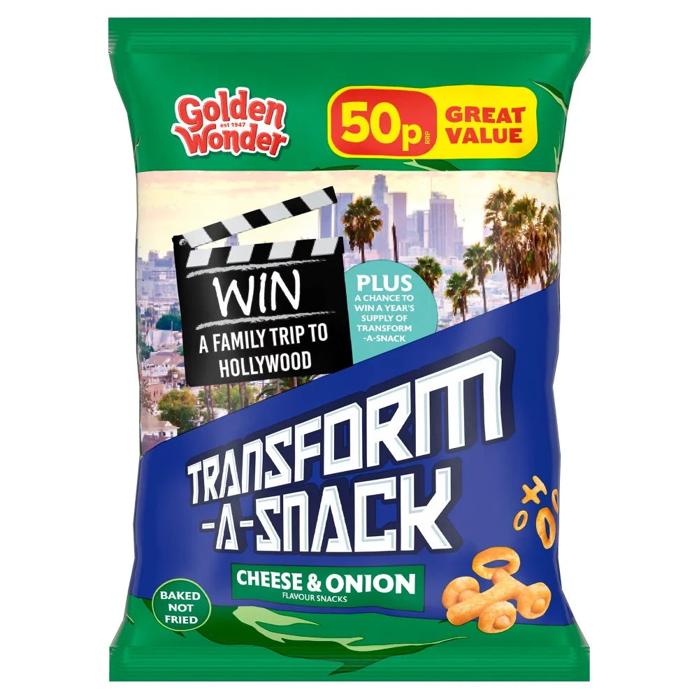 Golden Wonder Transform-A-Snack Cheese & Onion Snacks 27g, front of pack