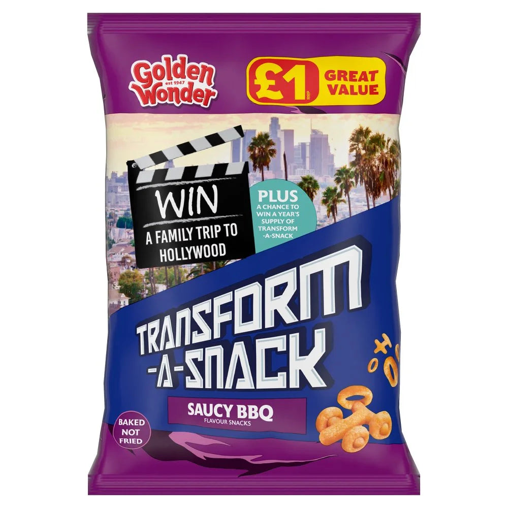 Golden Wonder Transform-A-Snack Saucy BBQ Flavour Snacks 56g, front of pack