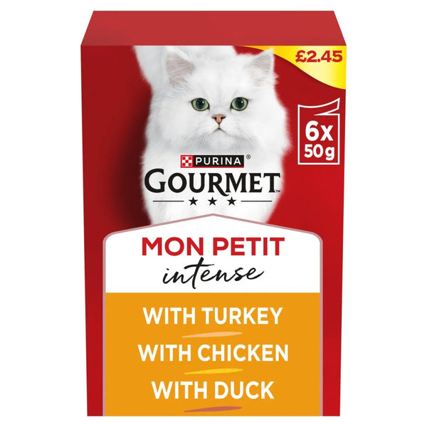 Gourmet Mon Petit Intense Duck, Chicken, Turkey Wet Cat Food 6x50g, front of pack