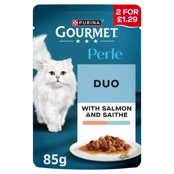 Gourmet Perle Mini Fillets in Gravy with Salmon and Saithe Wet Cat Food 85g, front of pack