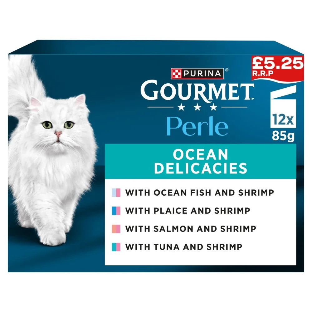 Gourmet Perle Ocean Delicacies Mini Fillets in Gravy 12 x 85g multipack, front of pack