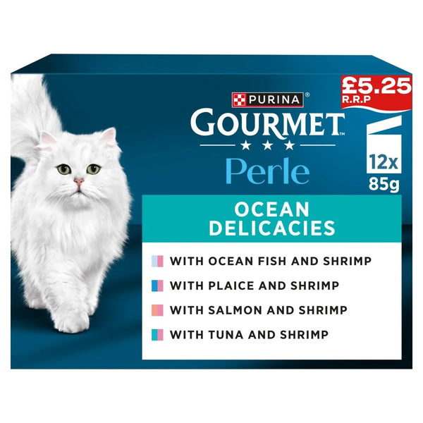 Gourmet Perle Ocean Delicacies Mini Fillets in Gravy 12 x 85g multipack, front of pack
