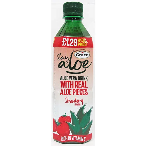 Grace Aloe Vera Strawberry Drink 500ml, front of pack