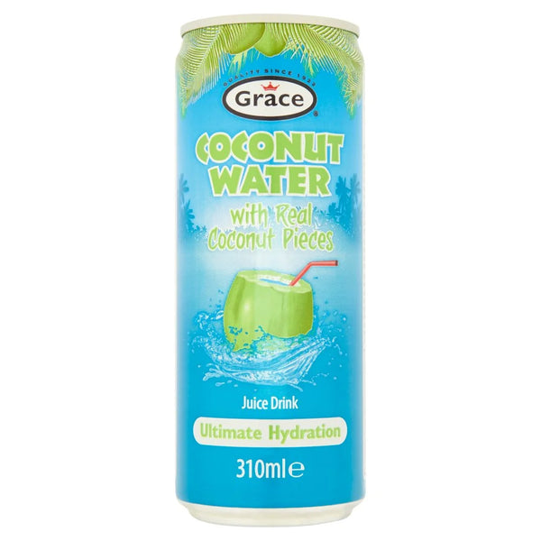 Grace Coconut Water Juice Drink with Real Coconut Pieces 310ml, front of pack
