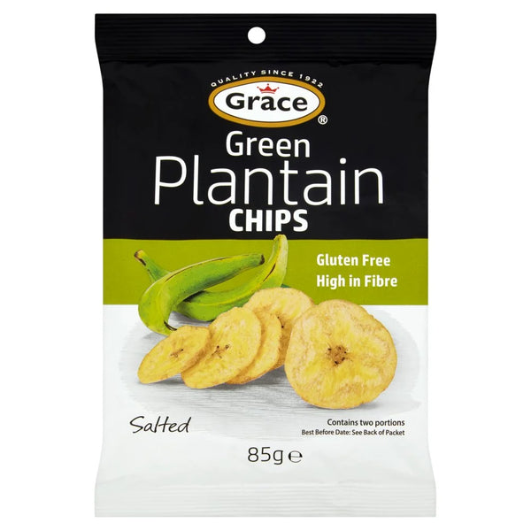 Grace Green Plantain Chips Salted 85g, front of pack