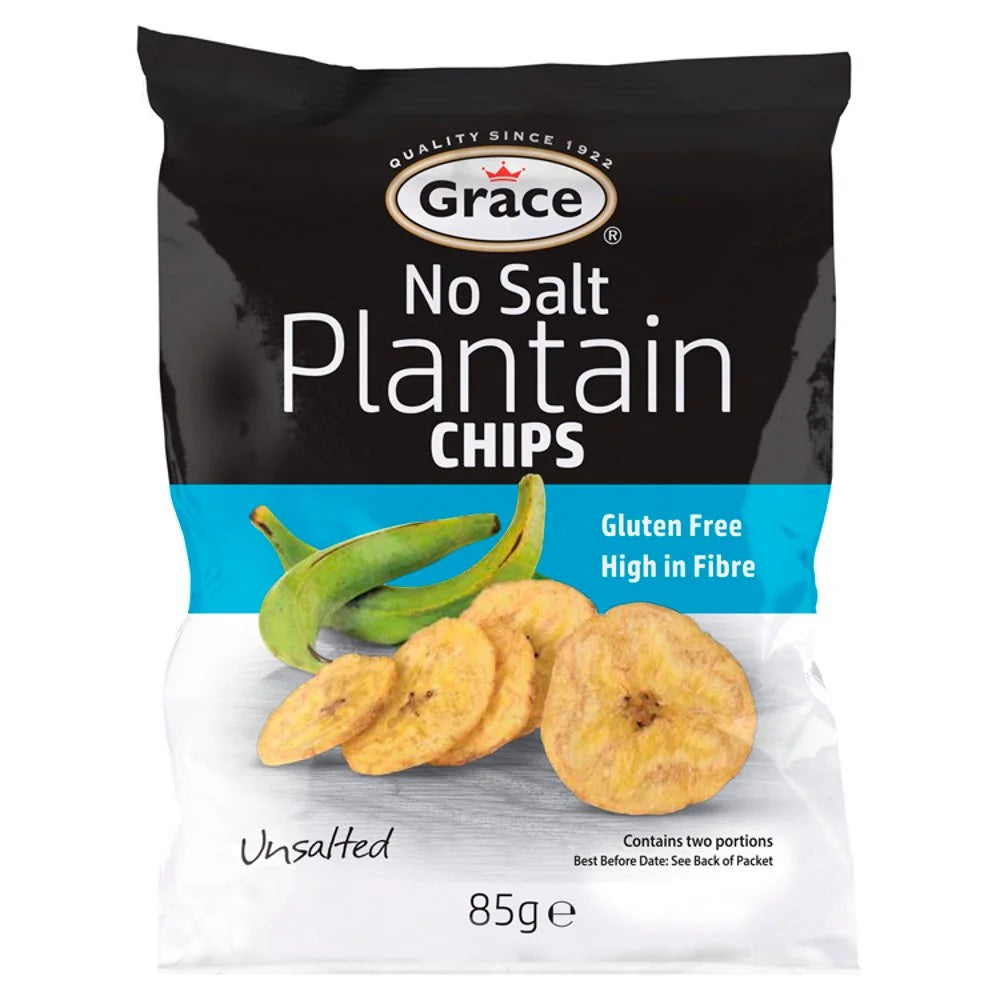 Grace No Salt Plantain Chips 85g, front of pack