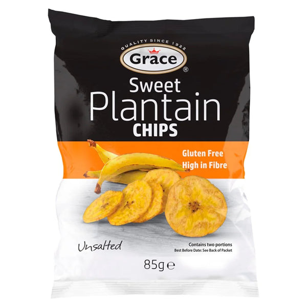Grace Sweet Plantain Chips Unsalted 85g, front of pack