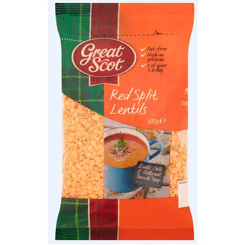 Great Scot Red Split Lentils 500g, front of pack
