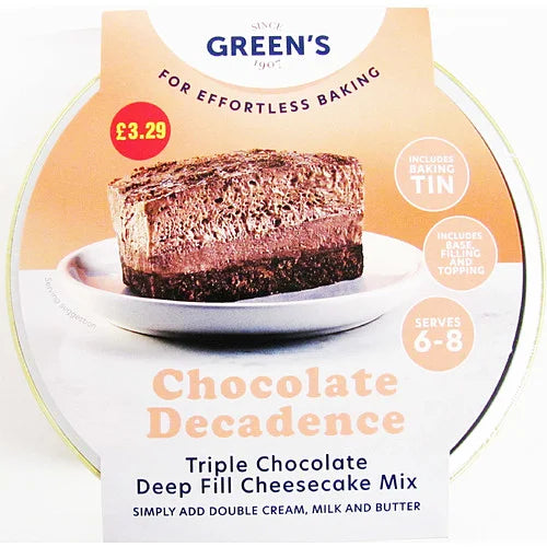 Greens Chocolate Decadence Cheesecake Mix 218g, front of pack