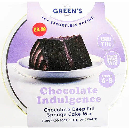 Greens Chocolate Indulgence Sponge Mix 410g, front of pack