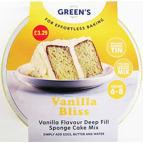 Greens Vanilla Bliss Sponge Mix 410g, front of pack