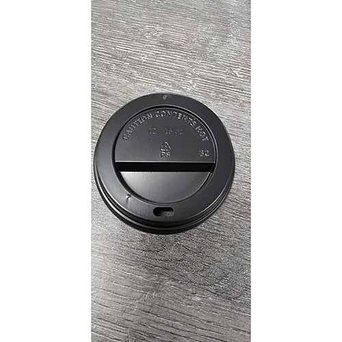 H-P Black Cup Lids 12/16oz, pack of 100, front of pack