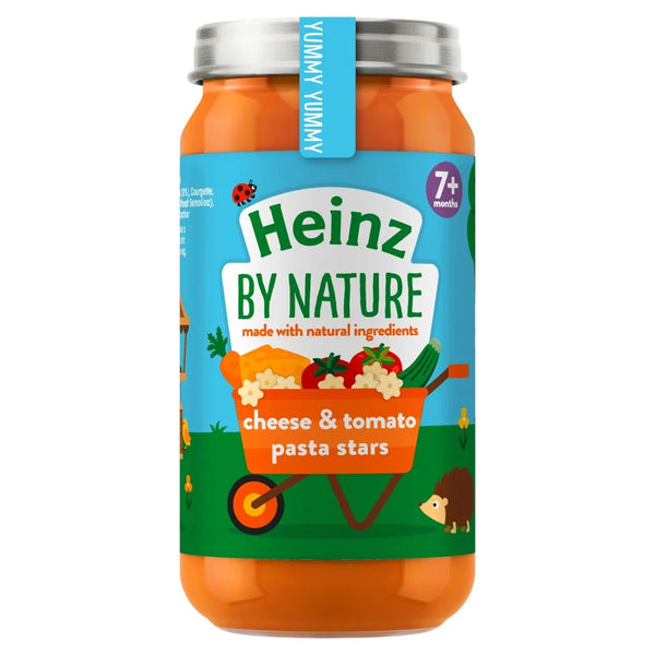 Heinz By Nature Cheese and Tomato Pasta Stars Baby Food Jar 200g, front of pack