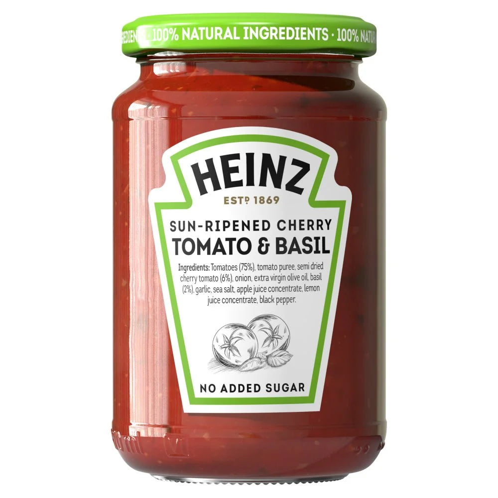 Heinz Sun-Ripened Cherry Tomato and Basil Pasta Sauce 350g, front of pack