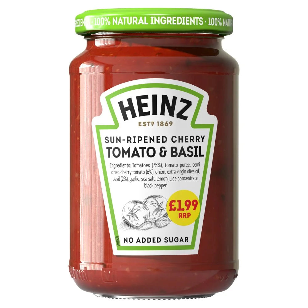 Heinz Sun-Ripened Cherry Tomato and Basil Sauce 350g, front of pack