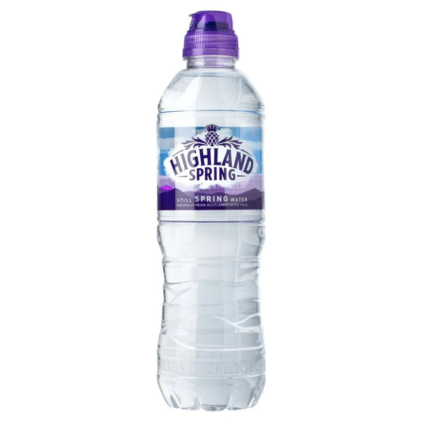 Highland Spring still spring water sports cap 500ml, front of pack