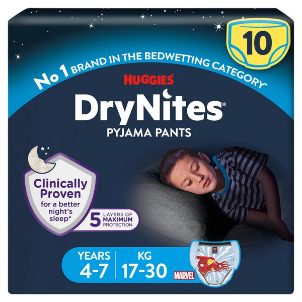 Huggies DryNites Bedwetting Pyjama Pants Boys Age 4-7, front of pack