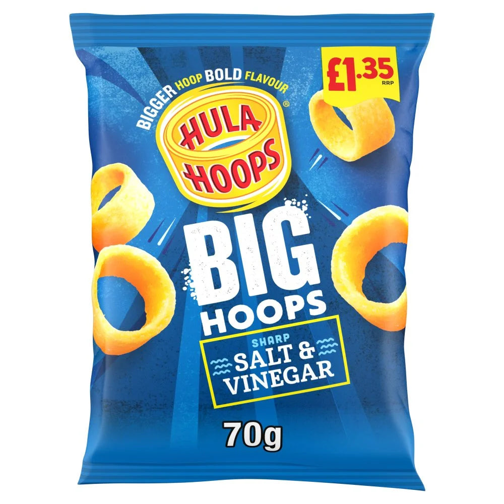 Hula Hoops Big Hoops Salt and Vinegar Crisps 70g, front of pack
