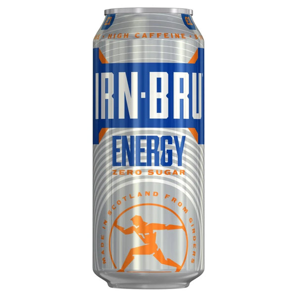 Irn-Bru Zero Sugar Energy Drink 500ml Can, front of pack
