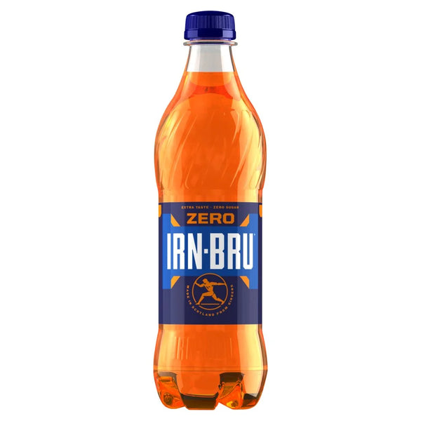 Irn-Bru Zero Sugar Soft Drink 500ml bottle, front of pack