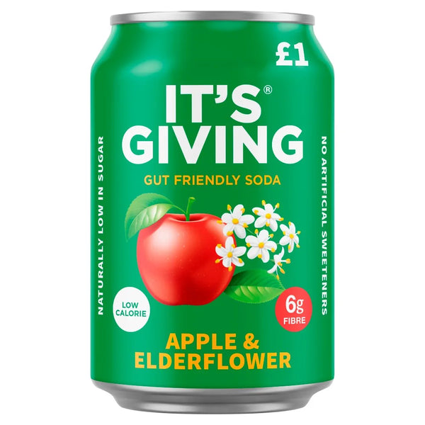 It's Giving Apple & Elderflower soda 330ml, front of pack